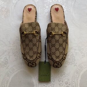 GUCCI Macro GG Canvas Tan/Blush Pink Mules Slip-On Shoes Women’s Size 42 (11.5)